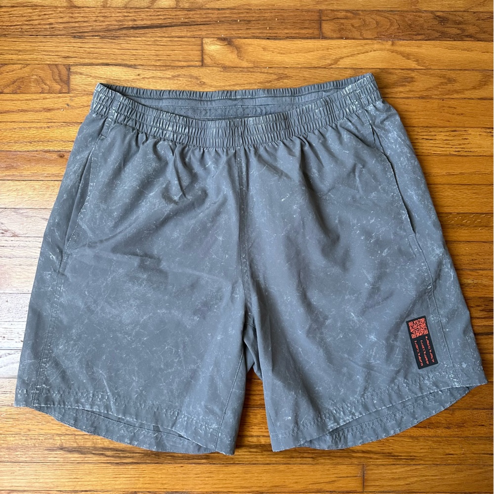 Grey adidas running shorts
